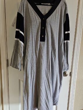 KING SIZE Grey Henley Tunic with Black Trim and Sleeve Stripes